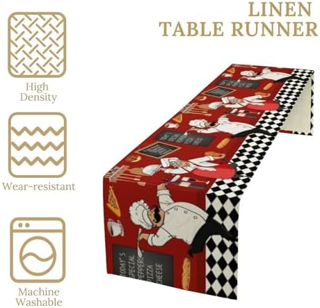 Chef Table Runner,Farmhouse Decor Burlap Table Runners for Party Wedding, Chef Decorations for The Kitchen, Chef Kitchen Decor 13x108in