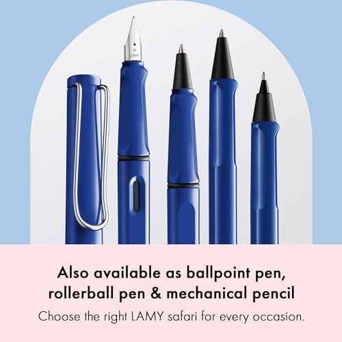 LAMY safari blue - Fountain Pen with ergonomic grip & polished Left-Handed steel nib (LH) in size M - ideal for any Writing & Calligraphy - including LAMY T 10 blue cartridge