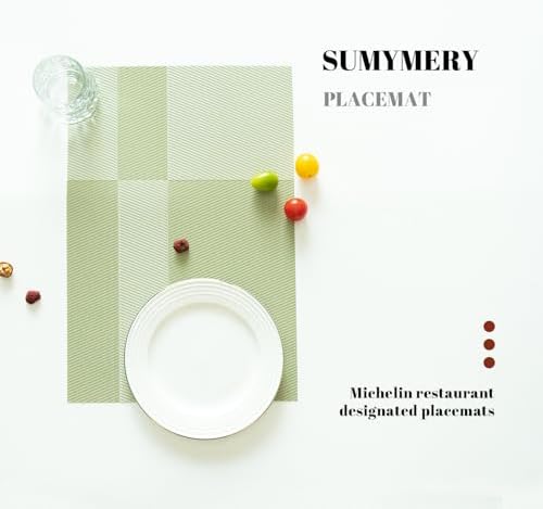 Placemats Set of 8 Vinyl/Plastic Woven Place Mats for Kitchen Table Indoor/Outdoor Washable Placemat Wipeable Dining Table Mats (Green Cube,8)