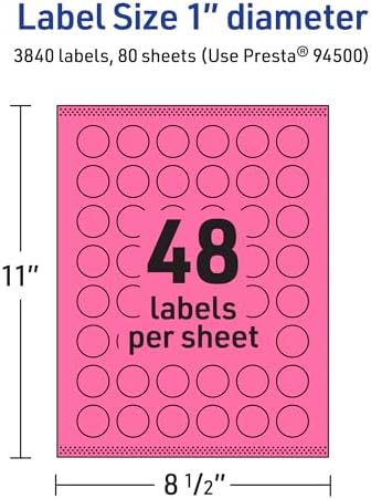 Avery® Printable Round Labels, Sure Feed® Technology, 1" Diameter, Bright Pink Labels, Print-to-the-Edge, Laser/Inkjet, 3,840 Total, Great for Price Stickers and Mailing Seals