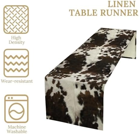 Cow Print Table Runner, Brown Cowhide Print Western Style Table Runner Country Farmhouse Cottage Cow Patten Table Decoration for Home Kitchen Dining, 13x70 Inch