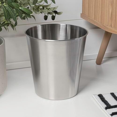 happimess Nolan 2 Gal Smooth Steel Wastebasket, Brushed Steel
