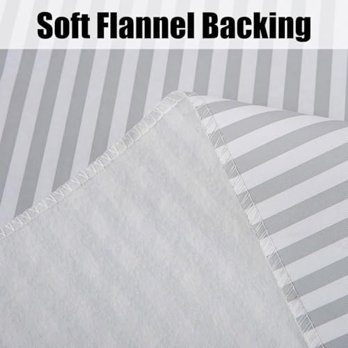 LIBERECOO 60" Round Vinyl Tablecloth with Flannel Backing, Gray Stripe Waterproof Plastic Table Cover for Indoor & Outdoor