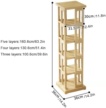 GAMAK Rotating Bookshelf 360 Display 4 Tier Floor Standing Bookcase Small Book Shelf Stand on Wheels Kids Bookshelf and Storage Rack for Small Space (Size : Bamboo, Color : Five)