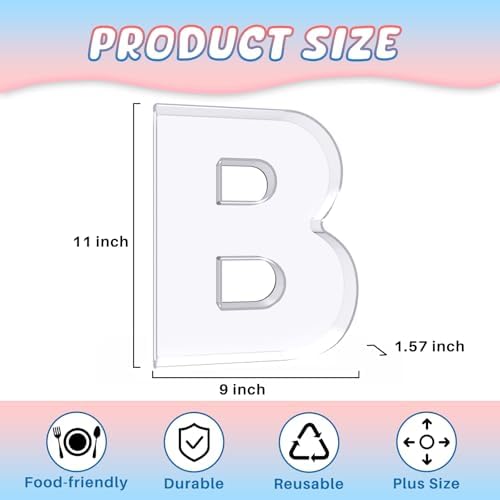 11" Acrylic Letter Charcuterie Box, Reusable Fillable Alphabet Number Shaped Form Tray for Birthday Anniversaries, Party Decorative Serving Plates Display Candy Cake (B)