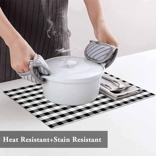 Rustic Black White Buffalo Check Plaid Pattern Placemats Set of 4, Farmhouse Heat Resistant Washable Table Place Mats Cotton Table Linens Party Holiday Decor for Kitchen Dining Outdoor Indoor