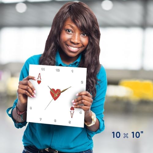 3dRose DPP_76551_1 Ace of Hearts Playing Card-Red Heart Suit-Gifts for Cards Game Players of Poker Bridge Games-Wall Clock, 10 by 10-Inch