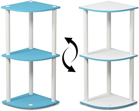 Furinno TURN-N-TUBE Corner Shelf, 3-Tier Corner Bookshelf, Display Storage Shelves with Open Shelves, for Organization and Storage, Living Room, Home Office, Garage, Light Blue