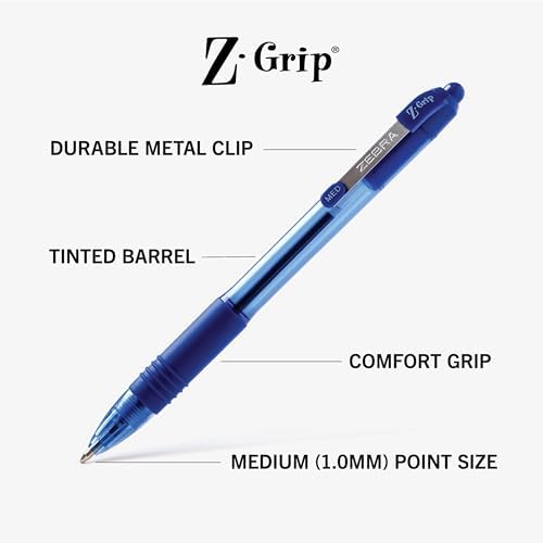 Zebra Pen Z-Grip Retractable Ballpoint Pen, Blue Ink, 1.0mm, 12-Pack