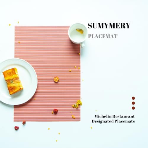 Placemats Set of 6 Vinyl/Plastic Woven Place Mats for Kitchen Table Indoor/Outdoor Washable Placemat Wipeable Dining Table Mats (Red Stripes,6)