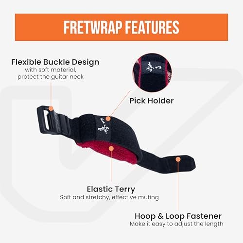 Gruv Gear Fret Wrap & Guitar Mute Matt Heafy Edition, Fretwrap for Acoustic, Electric & Bass | String Dampener Recording, Tapping & Practice Accessory (1 Pack, Small Black and Red, Fits 4 String