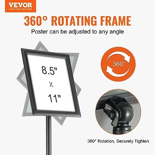 VEVOR Pedestal Sign Holder, 8.5 x 11 Inch Vertical and Horizontal Adjustable Poster Stand, Heavy-Duty Floor Standing Sign Holder with Round Base for Display, Advertisement, and Outdoor, Black