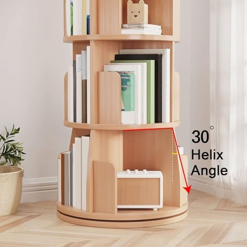 GAMAK Rotating Bookshelf Tower for Kids 360 Display 2-4 Tier Floor Standing Bookcase Revolving Bookcase Tower Small Corner Bookshelf for Small Space (Color : Wood, Size : Square_Two)