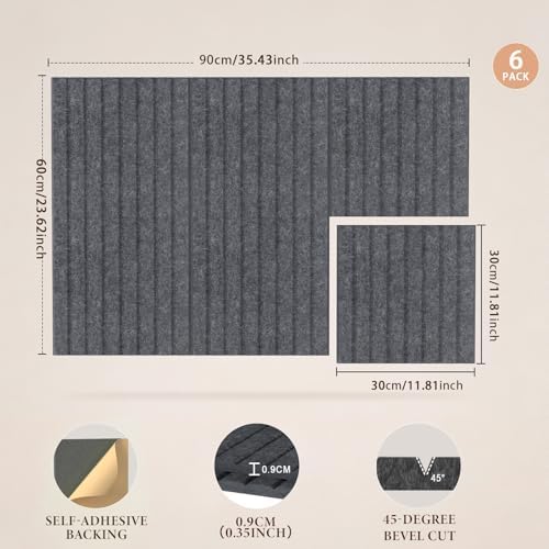 JBER Cork Board Alternative, 6 Pack 36" x 24" Felt Board, Dark Gray
