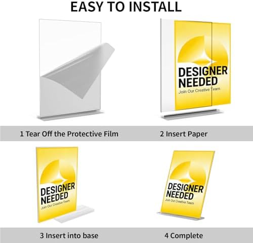 6 Pack 11x8.5 Clear Acrylic Sign Holder Stand, Horizontal Double-Sided Display, Stand By Straight or Tilted, Desktop Picture Frame, Menu Holder, Certificate Frame