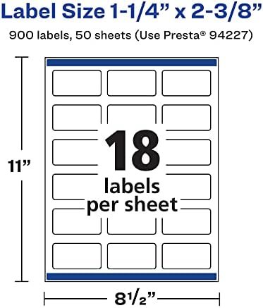 Avery® Printable Durable White Rectangle Labels, Sure Feed® Technology, 1-1/4" x 2-3/8", Print-to-the-Edge, Waterproof Labels, Laser & Pigment-Based Inkjet Compatible, 900 Total