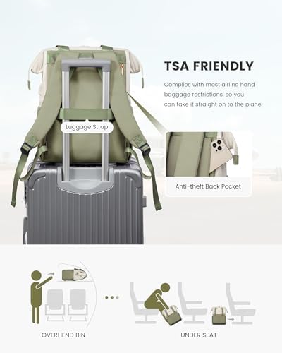 LOVEVOOK Laptop Backpack for Women, 15.6 Inch Work Laptop Bag with USB Port, Fashion Teacher Nurse Backpack Purse, Waterproof Travel Computer Backpack with Organizer Bag, 2PCS, Beige-Bean Green