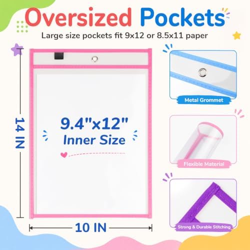 MR.MATE 100Pcs Dry Erase Pockets Sleeve 10x14,Clear Plastic Sheet Protector