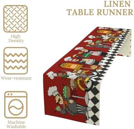 Retro Chef Table Runner,Farmhouse Burlap Table Runners for Party Wedding, Chef Decorations for The Kitchen, Chef Kitchen Decor 13x108in