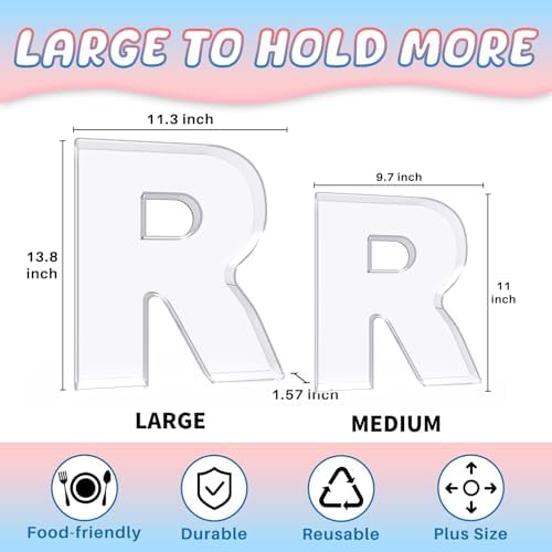 13.8" Extra Large Acrylic Letter Charcuterie Board Box, Reusable Fillable Letter Cake Candy Dish Display Serving Tray for Birthday Anniversary Party Decoration (R)