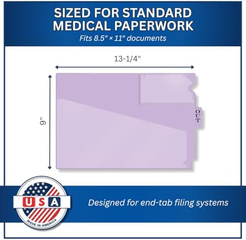Doctor Stuff - Center Tab Vinyl Out Guides, Diagonal Cut Front Pocket, Top Charge Out Slip Pocket, Plastic File Folder, Letter Size 9" x 13-1/4", Lavender, 100/Box
