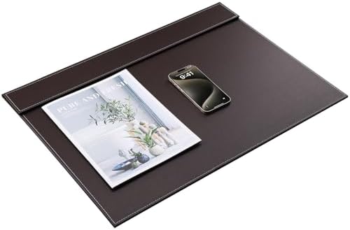 KINGFOM Ultra-Smooth PU Leather Desk Pad & Mat Office Desk Drawing & Writing Board A3/ A4 File Paper Clip Table Protector Mat on Top Large 24''x18'' (Brown)