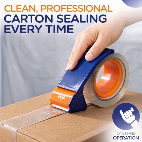 Packing Tape with Dispenser, Heavy-Duty Clear BOPP, Strong Adhesive, 48 mm x 66.6 yd, 4 Rolls + 2 Dispensers