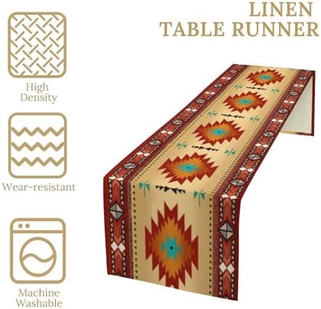 Aztec Southwest Table Runner, Ethnic Style Geometric Triditional Kitchen Table Runners Table Setting Decor for Garden Farmhouse Wedding Party Holiday Dinner Home, 13x90 Inch