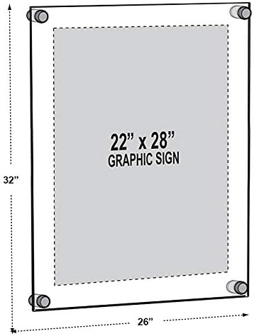 Azar Displays 105530-GLD-2PK Floating Acrylic Wall Frame with Silver Stand Off Caps: 22" x 28" Graphic Size. Overall Frame Size: 26" x 32" (Pack of 2)