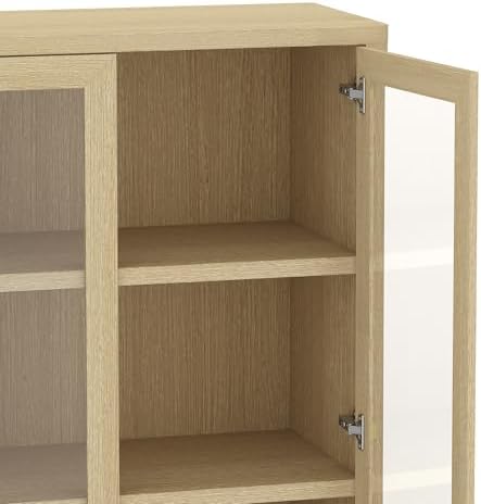 Manhattan Comfort Rivington 5-Shelf Bookcase 79" Tall Modern Bookshelf with Soft Close Glass Doors, Adjustable Fit, Handle-Free, Storage Cabinet for Living Room, Bedroom, Office, Set of 3, Natural Oak