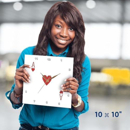 3dRose DPP_76551_1 Ace of Hearts Playing Card-Red Heart Suit-Gifts for Cards Game Players of Poker Bridge Games-Wall Clock, 10 by 10-Inch