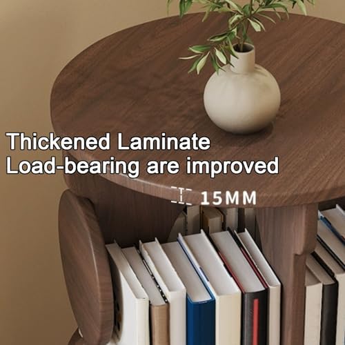 Small Bookshelf with Storage Drawer for Small Spaces Corner Rotating Bookshelf 360 Display 2-4 Tier Revolving Bookcase with Brake Wheels for Bedroom Living Room Study Room ( Color : Walnut , Size : Tw