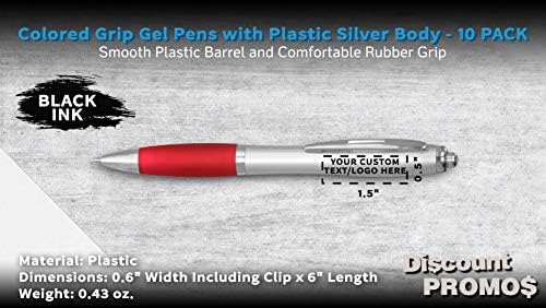 DISCOUNT PROMOS Custom Colored Grip Gel Pens Set of 10, Personalized Bulk Pack - Great for Office, School, Business, Tradeshows, Events - Red