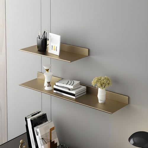 Metal Bookshelf Wall Mounted Contemporary Bookcase Office Aluminum Alloy Wallmounted Storage Shelf Living Room Bookshelf Metal Partition Single-layer Display Shelf Gold 23.6"L x 8.3"W x 3.1"H