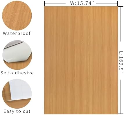 Boobest Yellow Brown Beech Wood Contact Paper Peel and Stick Wood Wallpaper