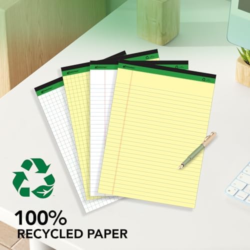 KAISA Graph Paper Legal Pads Writing Pads 6 pad 300 Sheets Recycled Paper 8.5"x11.75" Quad Ruled 4x4 Perforated 50sheets/pad Grid Paper Notepads Writing Tablet White For Office Supplies (White 6pad, 8.5x11.75'')