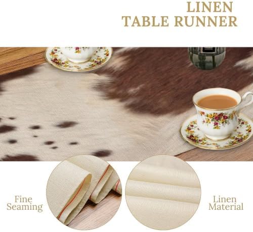Cow Print Table Runner, Brown Cowhide Western Style Runner Country Farmhouse Cottage Patten Decoration for Home Kitchen Dining,13x70 Inch