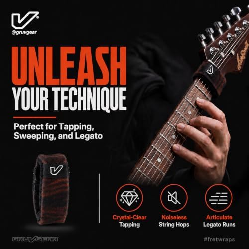 Gruv Gear Fret Wrap & Guitar Mute, Fretwrap for Acoustic, Electric & Bass | String Dampener Recording, Tapping & Practice Accessory (1 Pack, Small Walnut, Fits 4 String Bass, 6 String Guitar)