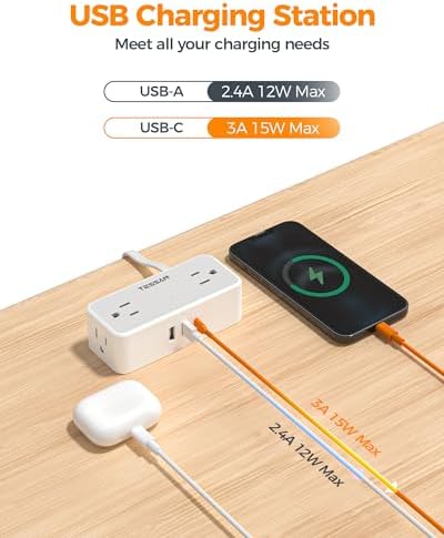 TESSAN Extension Cord 10 FT, Power Strip with 900J Surge Protection, Grey