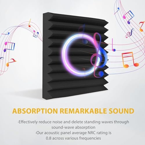 70 Pack Acoustic Foam Panels, 1" x 12"x 12" Sound Proof Foam Panels For Wall Fire Resistant, Noise Cancelling Dampening Sound Absorbing Black Wedge Panels For Studio Recording & Office & Home