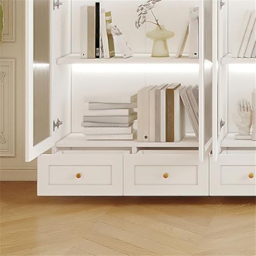 4-Tier Wood Barrister Bookcase with Multiple Drawers & Shelves Bookcase Bookshelf Integrated Home Living Room Study Cabinet Modern Display Cabinet Shelf White 63" L x 13" W x 79" H
