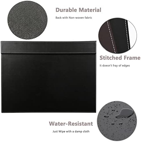 KINGFOM Ultra-Smooth PU Leather Desk Pad & Mat Office Desk Drawing & Writing Board A3/ A4 File Paper Clip Table Protector Mat on Top Large 24''x18'' (Black)
