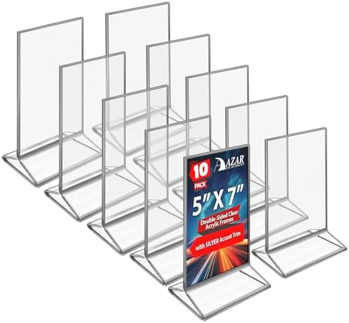 Azar Displays 152799-SLV-5PK Silver Trim Double-Sided Clear Acrylic Frames – Elegant Display Frames for Weddings, Events, and Photos | Premium 5x7 Tabletop Sign Holders (5-Pack)