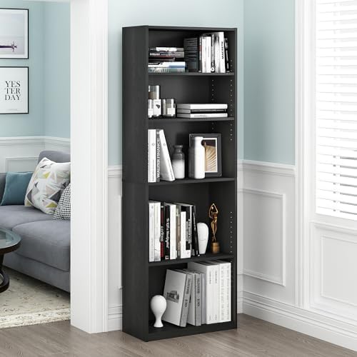 Furinno Jaya 5-Tier Book Shelf with Adjustable Shelves, Darkwood