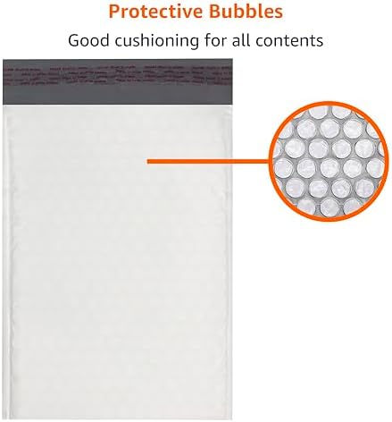 Amazon Basics Poly Bubble Self-Seal Mailers, Water-Resistant, Tear-Resistant, 10.5" x 16", White/Grey, 100-Pack