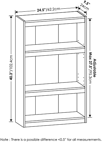Furinno Jaya Book Shelf, 3-Tier Modern Bookshelf with Adjustable Shelf, Bookcase with Open Shelf, 9.5 x 24.5 x 40.3, for Organization and Storage, for Living Room, Bedroom, Home Office, Amber Oak