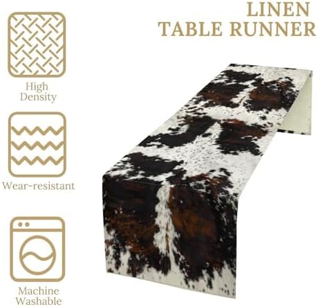 Cow Print Table Runner, Black White Cowhide Print Western Style Table Runner Country Farmhouse Cottage Cow Patten Table Decoration for Home Kitchen Dining, 13x70 Inch