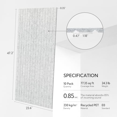 Olanglab Acoustic Wall Panels, 10 Pack, 48" x 24", Silver Gray