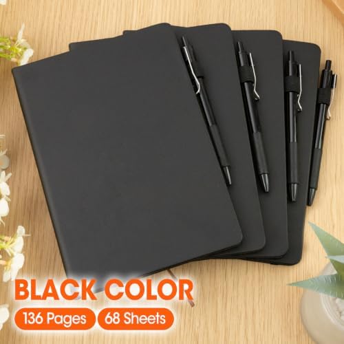 20 Pack Lined Journal Notebook with Pen, A5 Hardcover Leather Journal 5.5"*8.3", Black 136 Pages College Ruled Notebooks and Pen Set for Office School Business Supplies