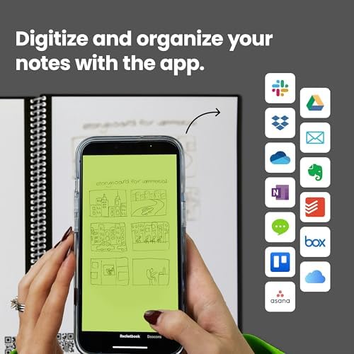 Rocketbook Core Reusable Spiral Notebook, Executive Size 6x8.8, Gray - Dotted Pages, App-Connected, Erasable, Durable Cover, Ideal for School, Work, and Creative Projects